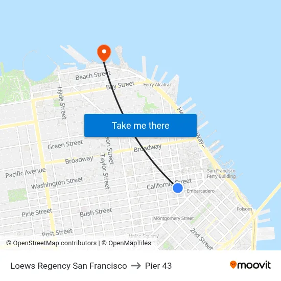Loews Regency San Francisco to Pier 43 map