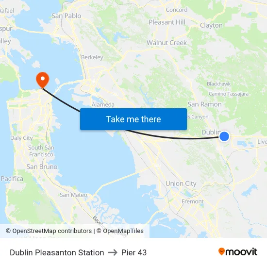 Dublin Pleasanton Station to Pier 43 map