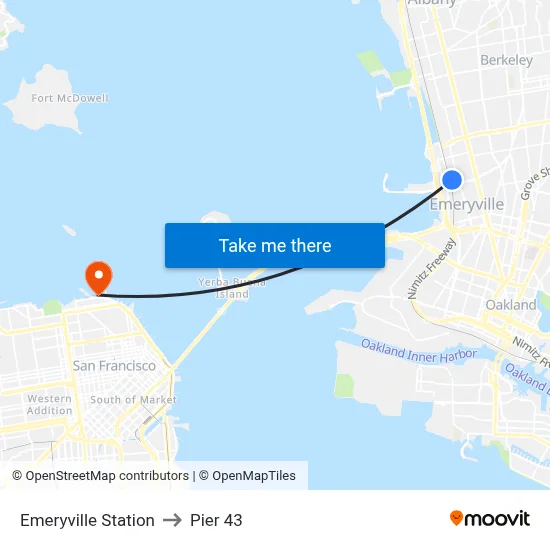 Emeryville Station to Pier 43 map