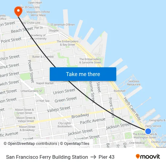 San Francisco Ferry Building Station to Pier 43 map