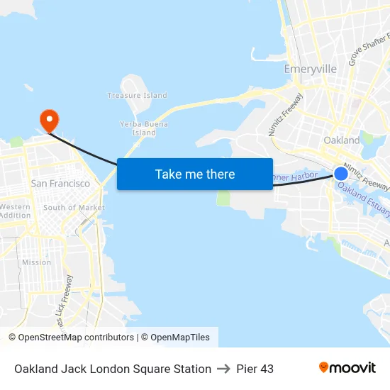 Oakland Jack London Square Station to Pier 43 map