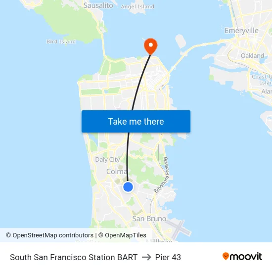 South San Francisco Station BART to Pier 43 map