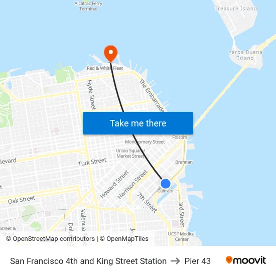 San Francisco 4th and King Street Station to Pier 43 map