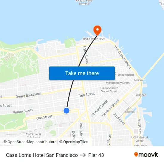 Casa Loma Hotel San Francisco to Pier 43 map