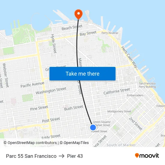 Parc 55 San Francisco to Pier 43 map
