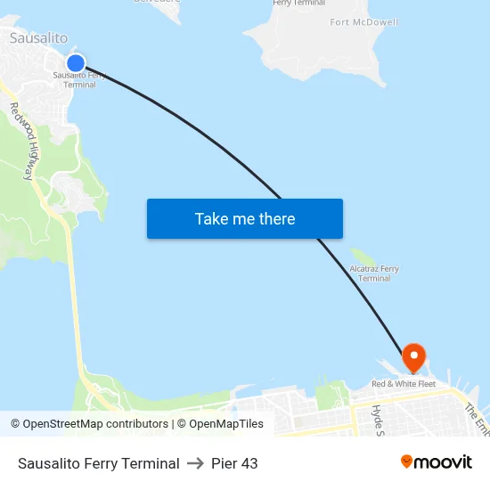 Sausalito Ferry Terminal to Pier 43 map
