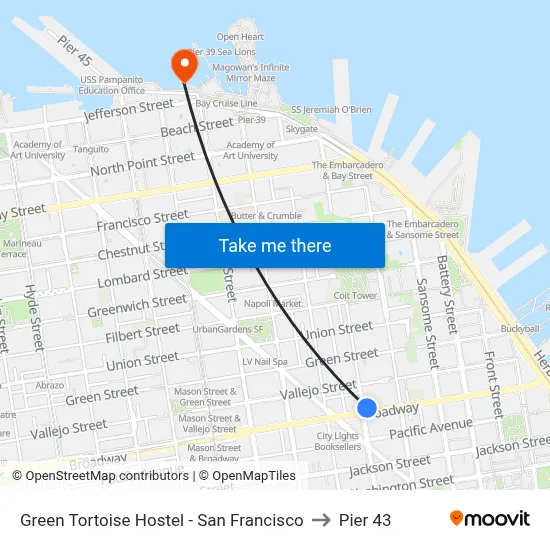 Green Tortoise Hostel - San Francisco to Pier 43 map