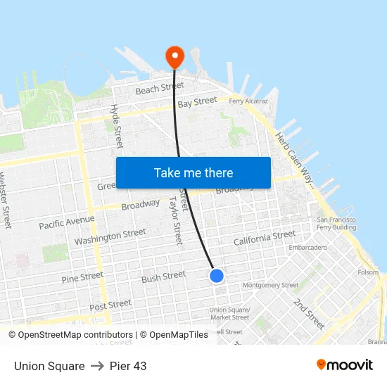 Union Square to Pier 43 map