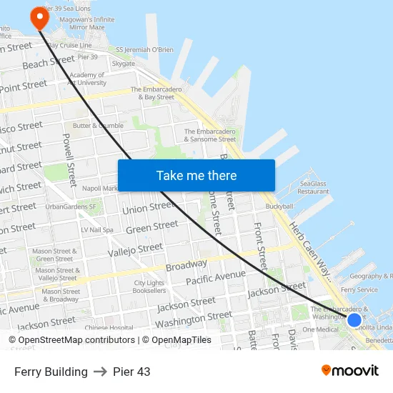 Ferry Building to Pier 43 map