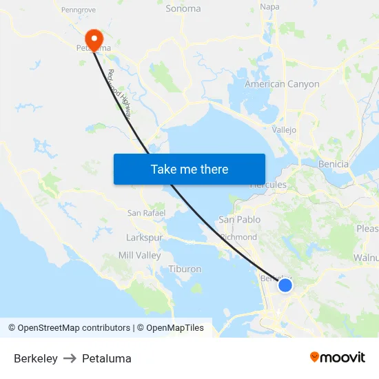 Berkeley to Petaluma map