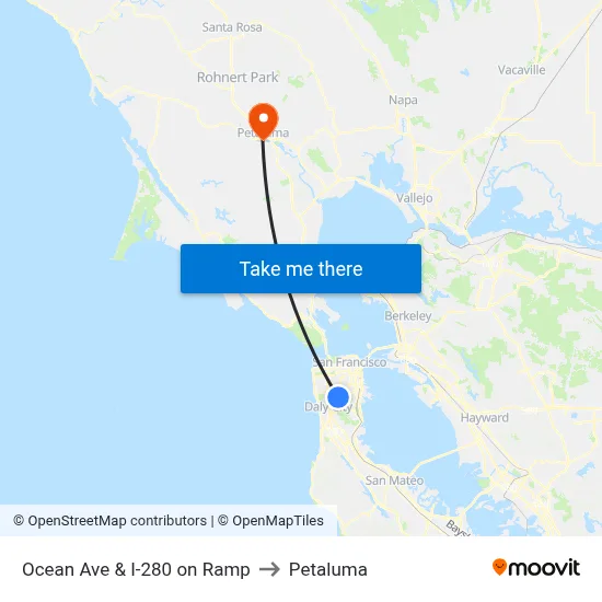 Ocean Ave & I-280 on Ramp to Petaluma map
