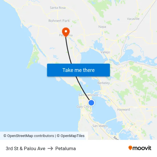 3rd St & Palou Ave to Petaluma map