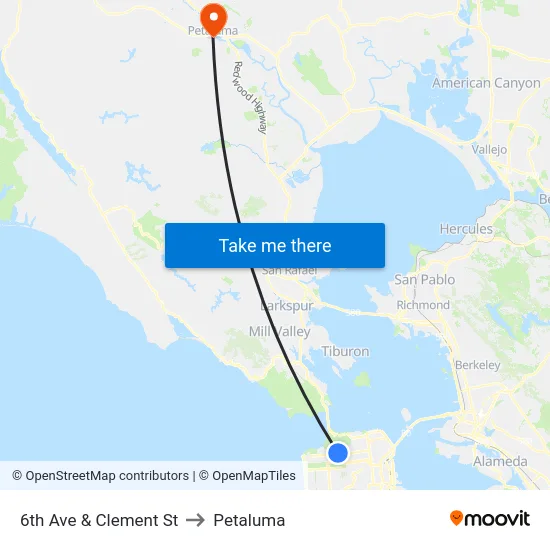 6th Ave & Clement St to Petaluma map
