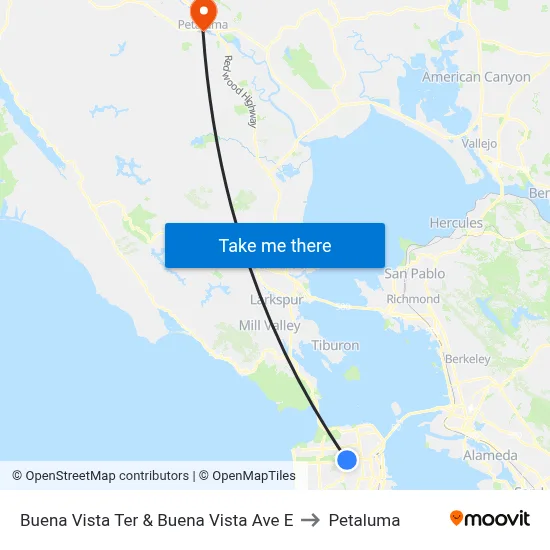 Buena Vista Ter & Buena Vista Ave E to Petaluma map
