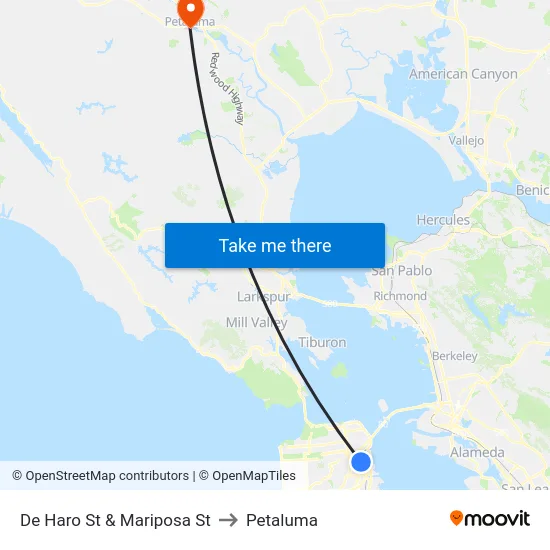 De Haro St & Mariposa St to Petaluma map