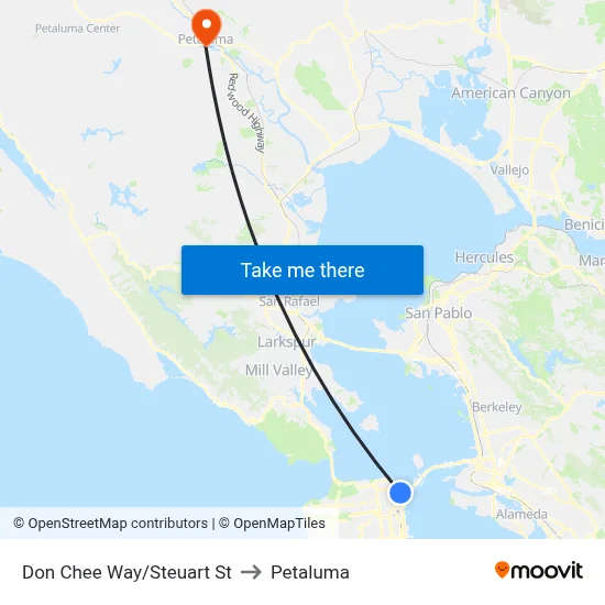 Don Chee Way/Steuart St to Petaluma map