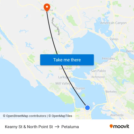 Kearny St & North Point St to Petaluma map