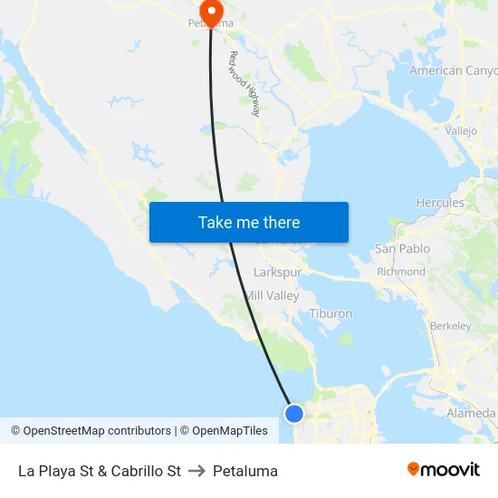 La Playa St & Cabrillo St to Petaluma map