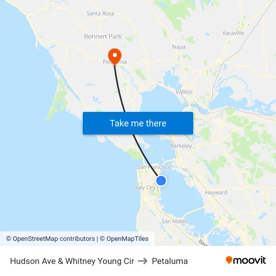 Hudson Ave & Whitney Young Cir to Petaluma map