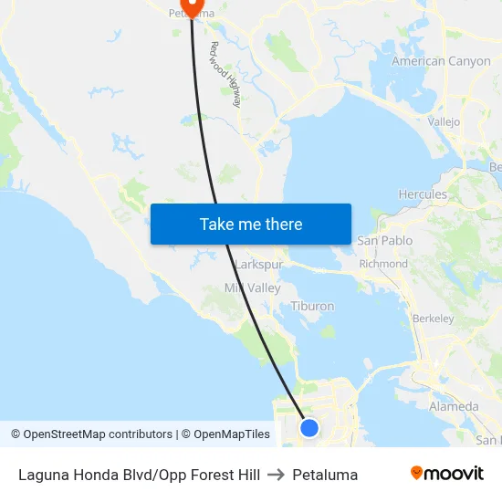 Laguna Honda Blvd/Opp Forest Hill to Petaluma map