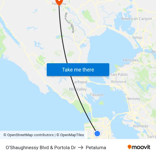 O'Shaughnessy Blvd & Portola Dr to Petaluma map
