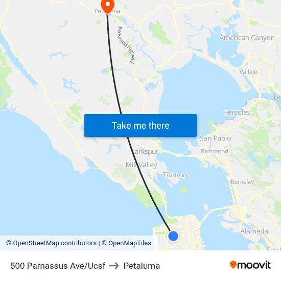 500 Parnassus Ave/Ucsf to Petaluma map