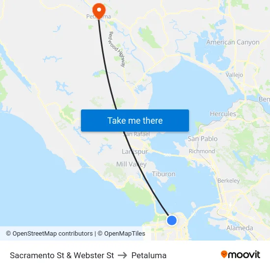 Sacramento St & Webster St to Petaluma map
