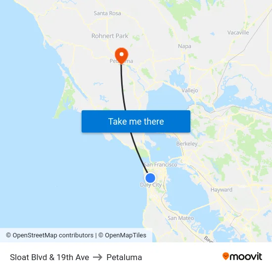Sloat Blvd & 19th Ave to Petaluma map