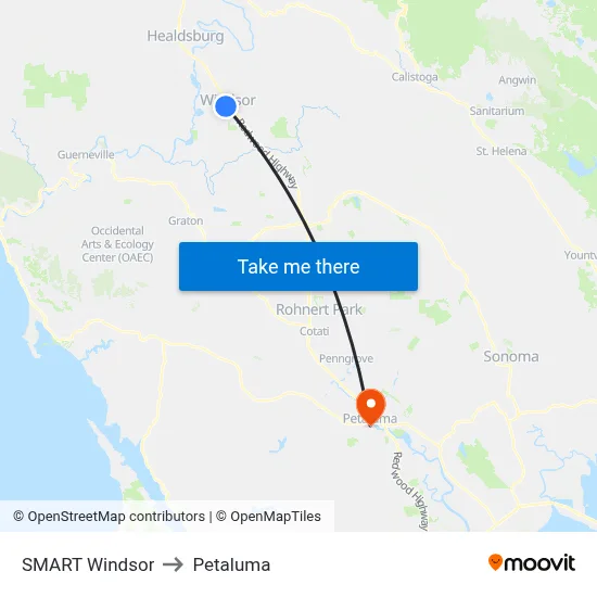 SMART Windsor to Petaluma map