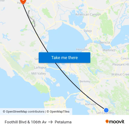 Foothill Blvd & 106th Av to Petaluma map