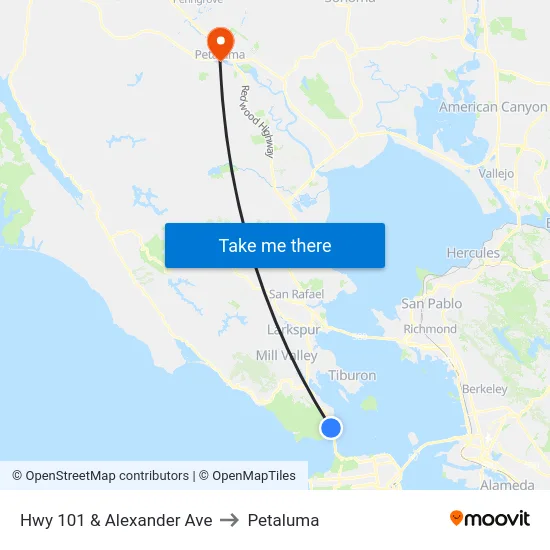 Hwy 101 & Alexander Ave to Petaluma map