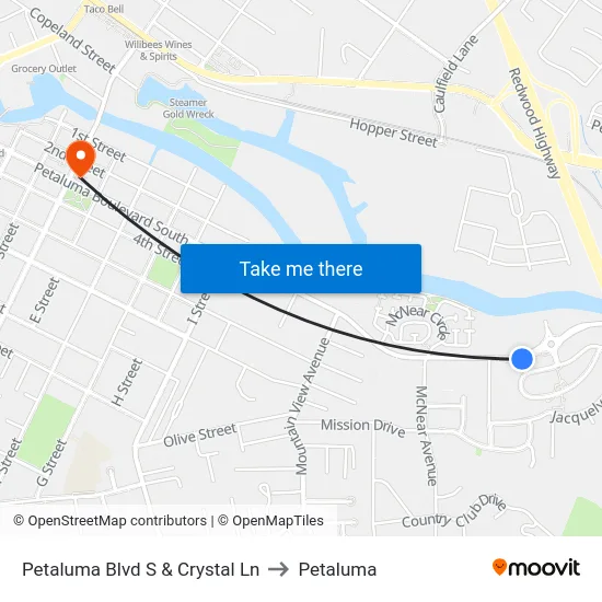 Petaluma Blvd S & Crystal Ln to Petaluma map