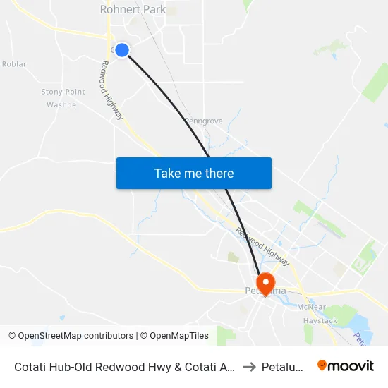 Cotati Hub-Old Redwood Hwy & Cotati Ave to Petaluma map