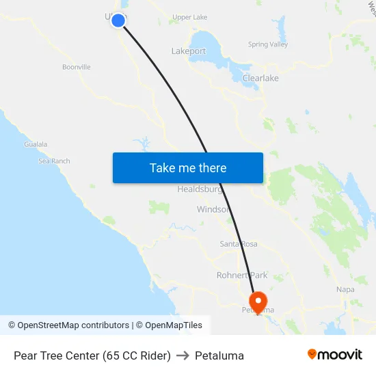 Pear Tree Center (65 CC Rider) to Petaluma map