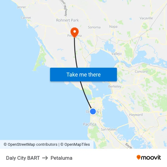 Daly City BART to Petaluma map