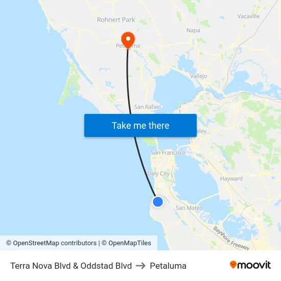 Terra Nova Blvd & Oddstad Blvd to Petaluma map