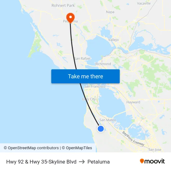 Hwy 92 & Hwy 35-Skyline Blvd to Petaluma map