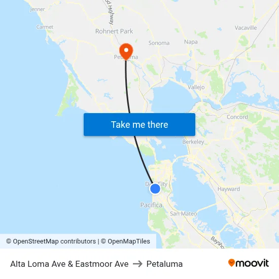 Alta Loma Ave & Eastmoor Ave to Petaluma map