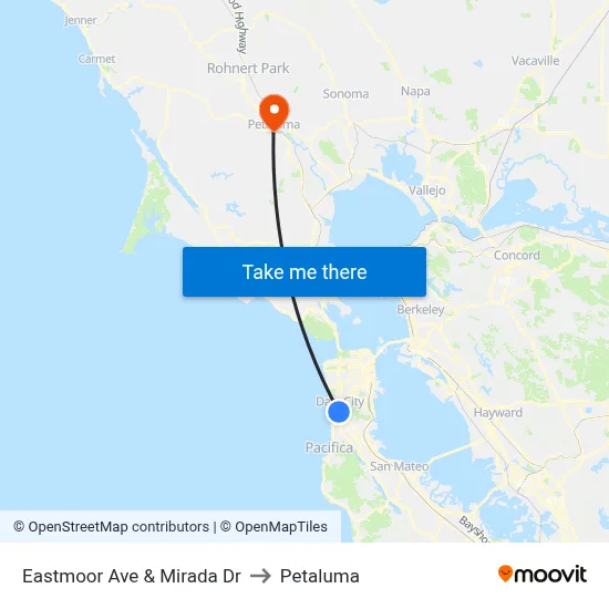 Eastmoor Ave & Mirada Dr to Petaluma map