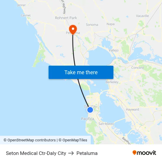 Seton Medical Ctr-Daly City to Petaluma map