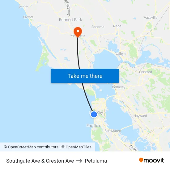 Southgate Ave & Creston Ave to Petaluma map