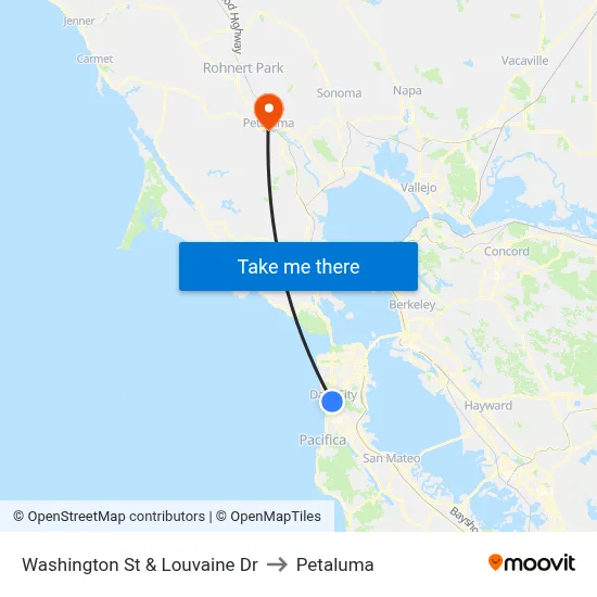 Washington St & Louvaine Dr to Petaluma map