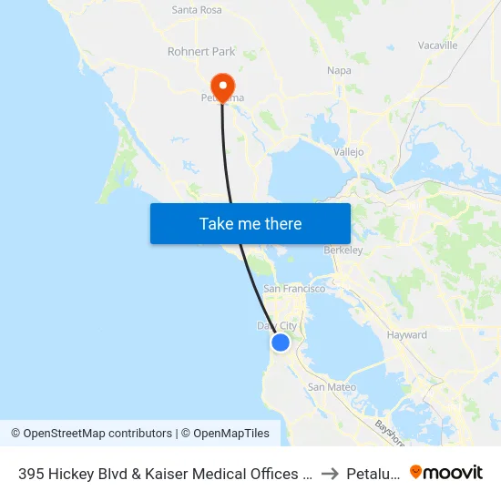 395 Hickey Blvd & Kaiser Medical Offices Driveway to Petaluma map