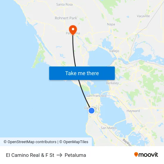 El Camino Real & F St to Petaluma map