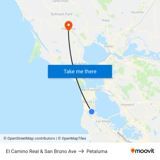El Camino Real & San Bruno Ave to Petaluma map