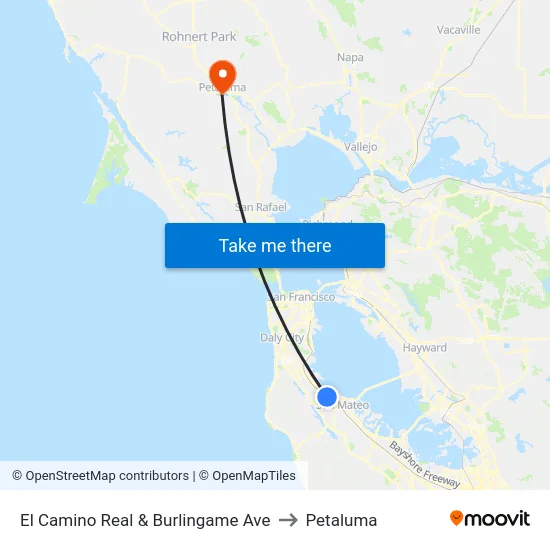 El Camino Real & Burlingame Ave to Petaluma map