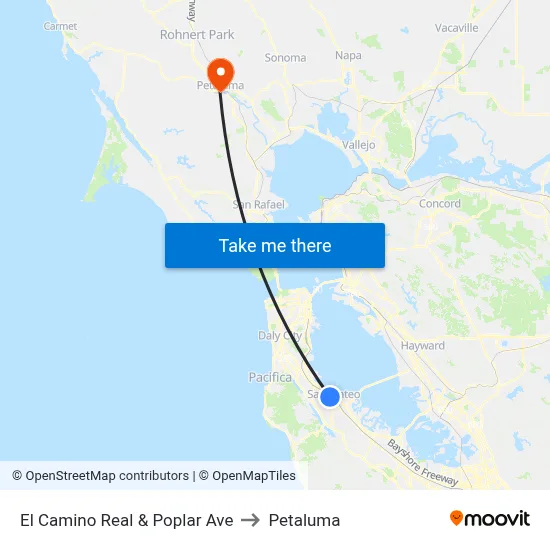 El Camino Real & Poplar Ave to Petaluma map