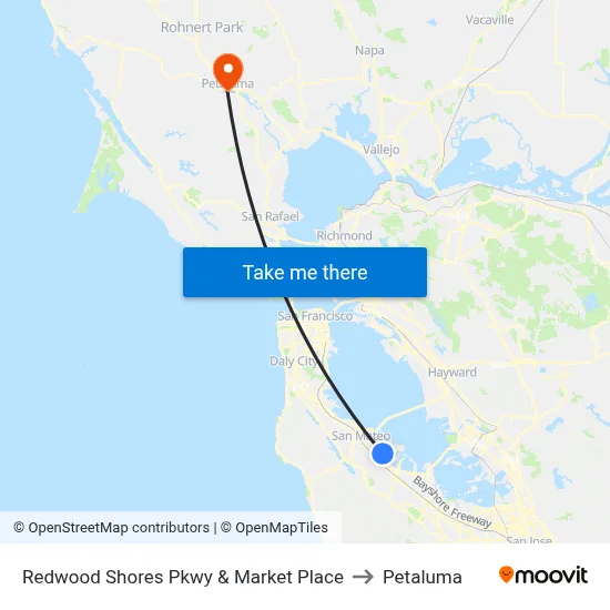 Redwood Shores Pkwy & Market Place to Petaluma map