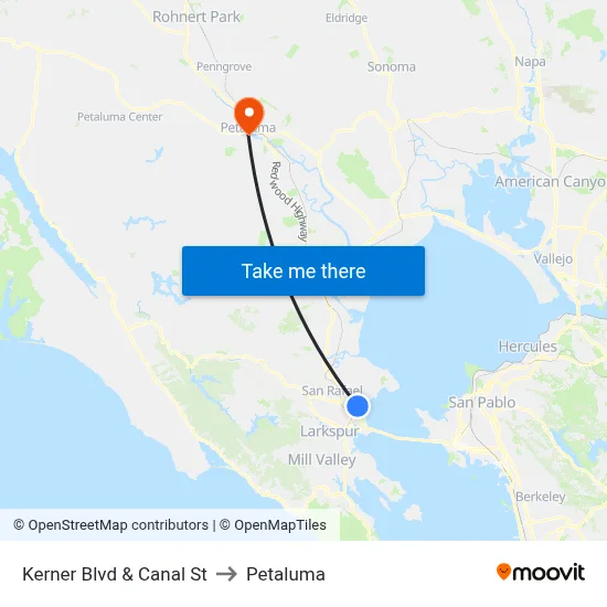 Kerner Blvd & Canal St to Petaluma map