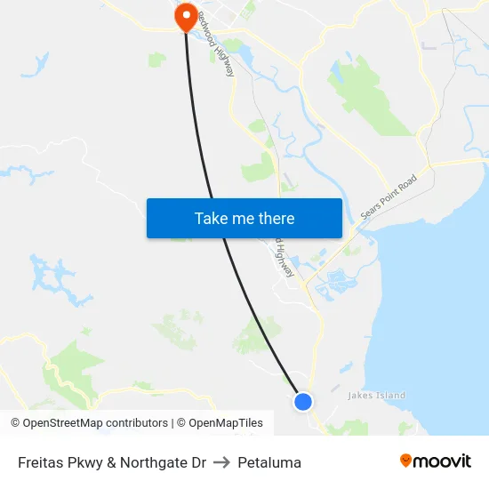 Freitas Pkwy & Northgate Dr to Petaluma map